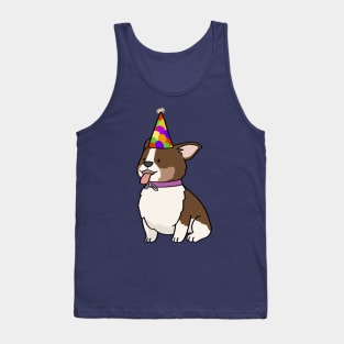 Cute corgi in party hat cartoon Tank Top